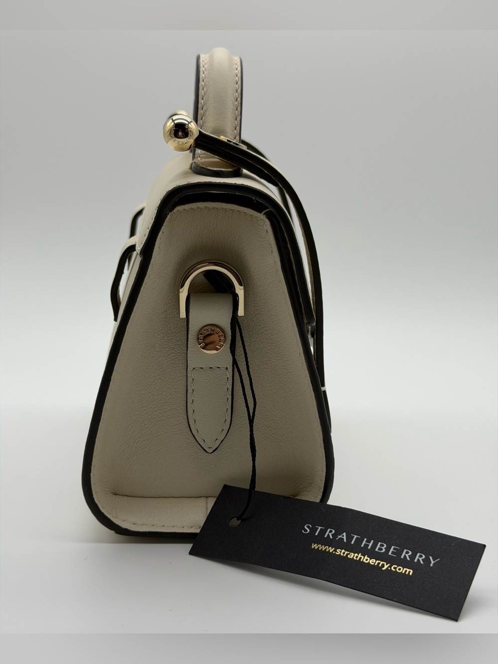 Strathberry Allegro Micro Vanilla Leather Top Handle Bag Made Spain NWT No Strap - Picture 11 of 17